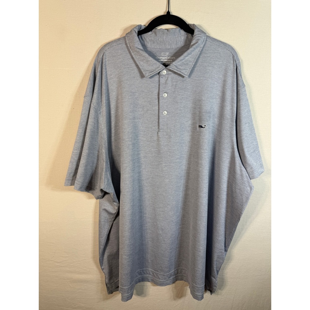 Vineyard Vines Performance Polo Shirt Mens 3XB Gray White Stripe Short Sleeve